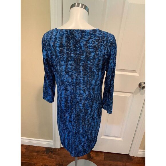 BCBG Max Azria Blue & Black Splatter Print 3/4 Sleeve Mini Dress, Size Medium - Picture 6 of 7